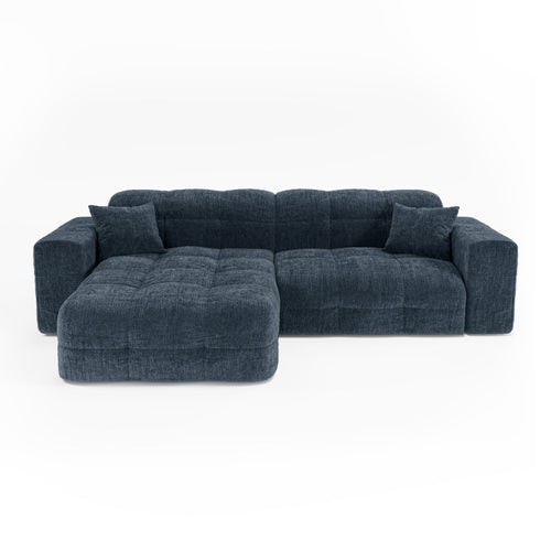 Premium Interiors - Hoekbank links COCOON - gewaafd fluweel minerale blauw 230cm