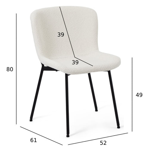 Furnhouse eetkamerstoelen armleuning Teddy - Crème wit - Stof (Bouclé) - Set van 4