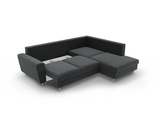Cosmopolitan Design Converteerbare hoekbank rechts met opbergdoos Kyoto 5-zits, flueel donkergrijs - 194x243x88cm