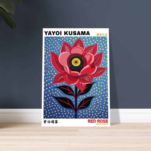 Artfulprints Poster met Lijst Yayoi Kusama - Red rose and dots   - 70x100 cm - Blauw