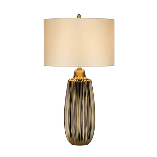 Elstead Newham 1 lichte grote tafellamp, brons keramiek, parelmoer kap, E27