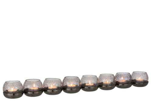 J-Line theelichthouder 8 Bol Craquelé - glas/metaal - zwart