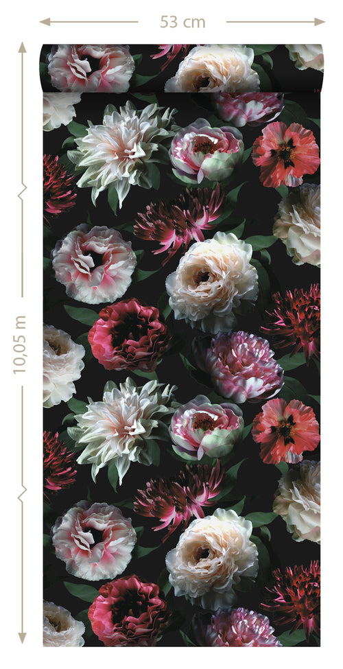 ESTAhome behang bloemen roze, zwart en donkergroen - 53 cm x 10.05 m - 139168 - vtwonen shop