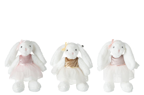 J-Line knuffel Konijn met Jurk - polyester - wit - 3 st.