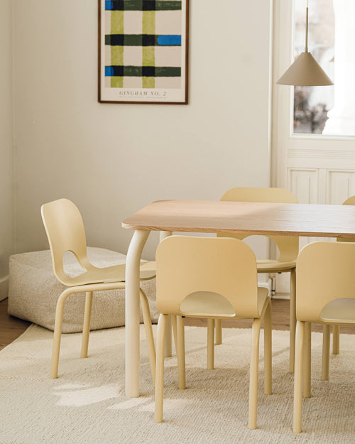 noo.ma Meko eettafel 140 x 80 cm - houten blad, Frosty Blue & Auburn Red