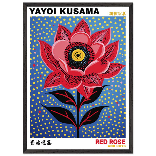 Artfulprints Poster met Lijst Yayoi Kusama - Red rose and dots   - 50x70 cm - Blauw