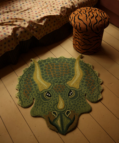 Doing Goods Triceratop Dierenkop Vloerkleed - Groot 95 x 91 x 2,5 cm - 100% wol