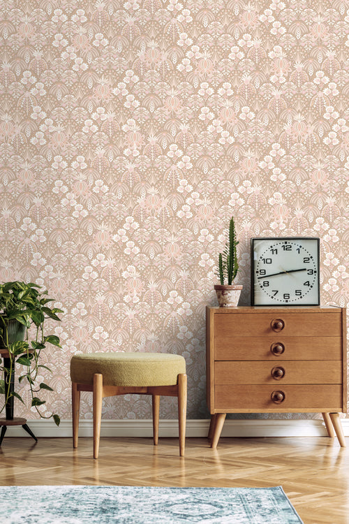 ESTAhome behang vintage bloemen in art nouveau stijl licht roze en beige - 50 x 900 cm - 130968 - vtwonen shop