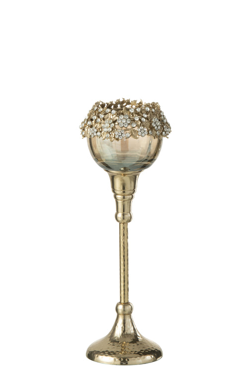 J-Line theelichthouder Viane - metaal/glas - goud/brons - medium - vtwonen shop