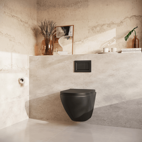 LOMAZOO hangtoiletset Linea - met inbouwreservoir & vierkante drukplaat - rond - zwart