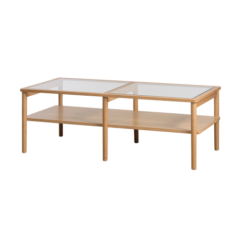 Olivine Boris Eikenhouten Salontafel met Glazen Tafelblad - Naturel - vtwonen shop