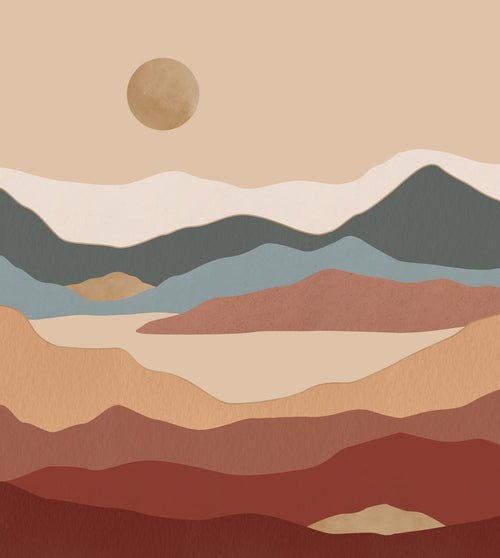 ESTAhome fotobehang woestijn landschap terracotta en blauw - 250 x 279 cm - 159483 - vtwonen shop