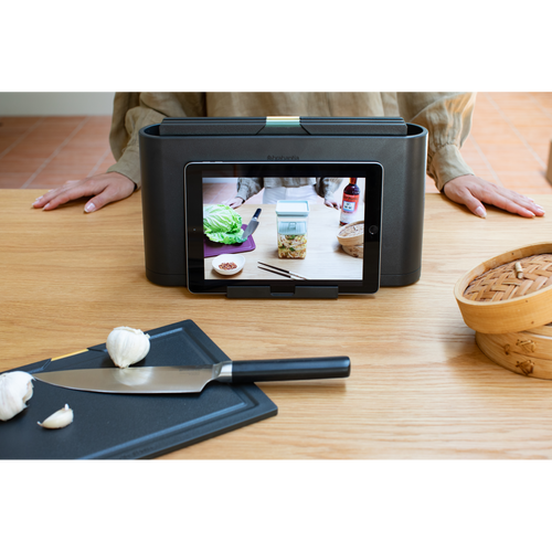 Brabantia Tasty+ Snijplanken set plus houder, 4-delig (voor groenten, brood, vlees en vis) - Dark Grey