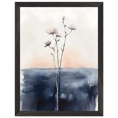 Artfulprints Poster met Lijst Boho – Misty blossom   - 30x40 cm - Zwart / Wit