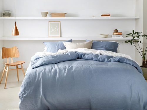 Yumeko dekbedovertrek gewassen linnen dusk blue 240x220 + 2/60x70 - vtwonen shop