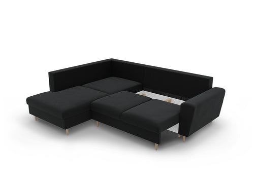 Cosmopolitan Design Uitklapbare hoekbank links met opbergdoos Kyoto 5-zits, flueel zwart - 194x243x88cm