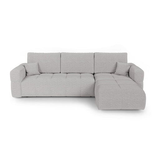 Premium Interiors - Rechthoekige hoekbank met slaapfunctie en opbergruimte VIBE - bouclé-stof lichtgrijs 286cm