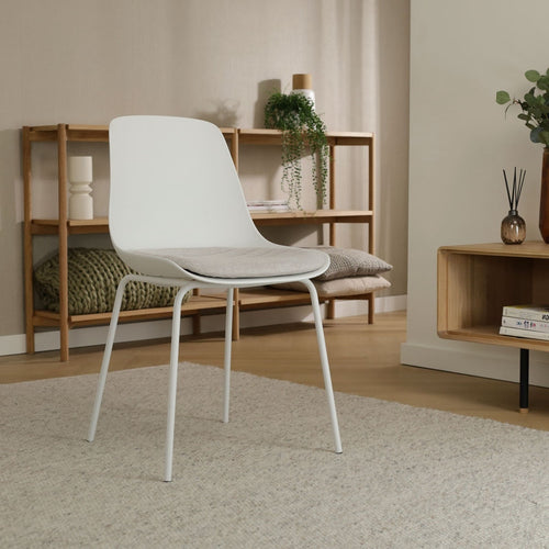 Nolon Nora-Liv Eetkamerstoel Wit - Beige Kussen - Witte Poten - vtwonen shop