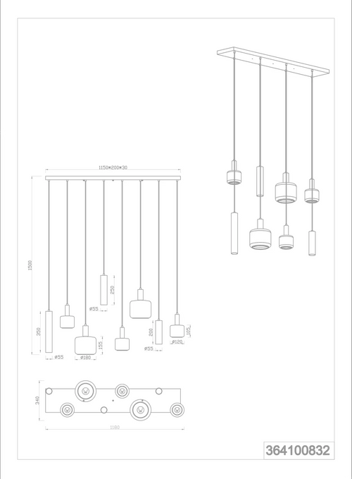 Trio Leuchten hanglamp Mataro - 8 lichts - 118  x 150   cm - zwart - vtwonen shop