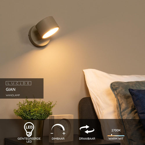 Lucide wandlamp GIAN - Geïntegreerde LED - Taupe - vtwonen shop
