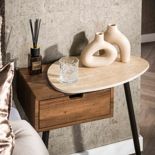 Giga Meubel Nachtkastje Travino Rechts - Hout/Travertin - 60x35x60cm - vtwonen shop