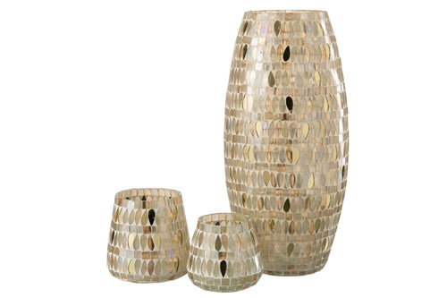 J-Line windlicht Mozaiek - glas - beige - large