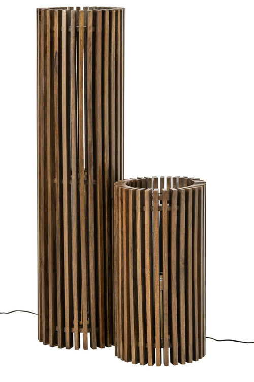 J-Line Geribbelde vloerlamp - mangohout - donkerbruin