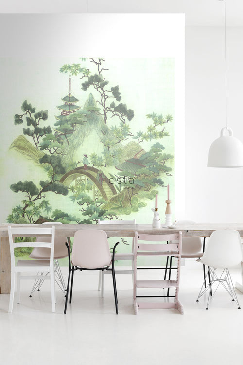 ESTAhome fotobehang chinoiserie groen en bruin - 232.5 x 279 cm - 158114 - vtwonen shop