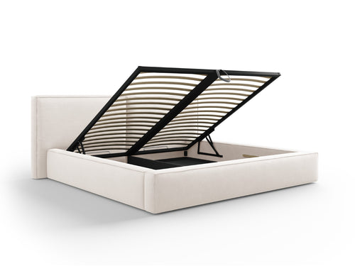 Micadoni Opbergbed met hoofdeinde Jodie 200x200cm, structurele stof, lichtbeige - 228x254x108cm