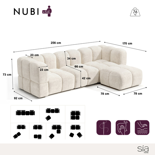 Sia Home - Modulaire hoekbank NUBI - Fluweel met structuur - Crème - 570cm