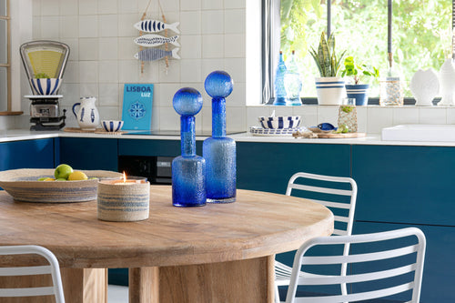 J-Line schaal Decoratief Gestreept - zeegras - naturel/blauw