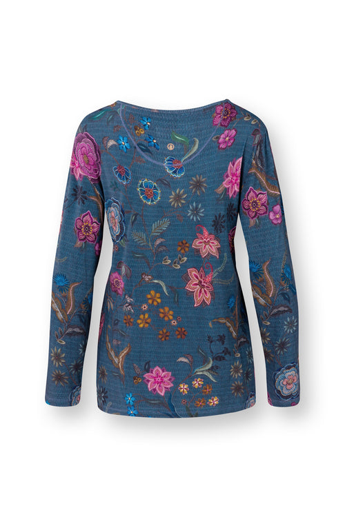 Pip Studio - Trice Pyjama t-shirt - Lange mouw Dames - Coco Flower - Blauw - S - vtwonen shop