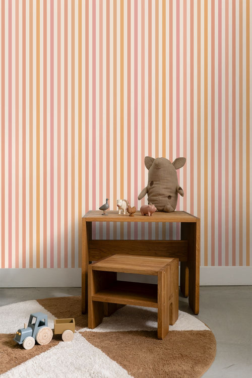 ESTAhome behang strepen oranje en roze - 50 x 900 cm - 131604