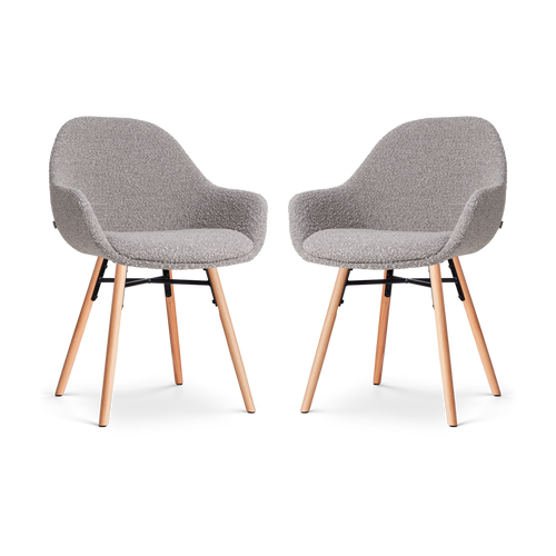 Nolon Nena-Mae Eetkamerstoelen Set van 2 - Bouclé Taupe - Houten Poten - vtwonen shop