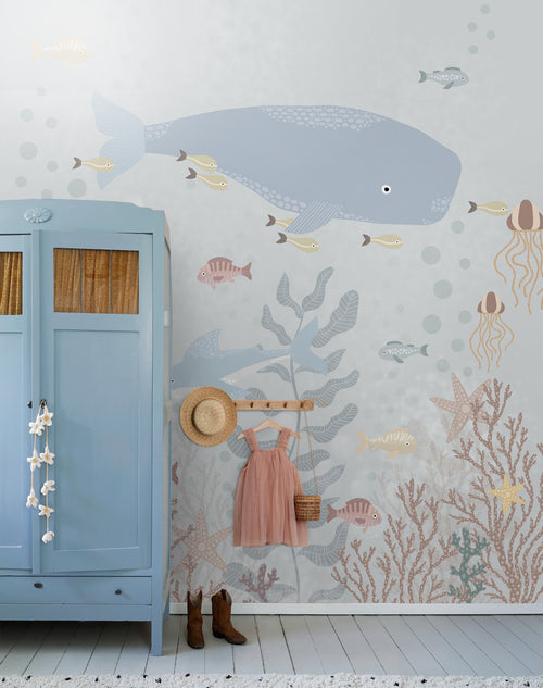 ESTAhome fotobehang onderwaterwereld vergrijsd blauw - 250 x 279 cm - 159243 - vtwonen shop