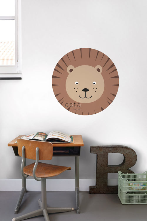 ESTAhome zelfklevende behangcirkel dierenkoppen bruin en beige - Ø 70 cm - 158975