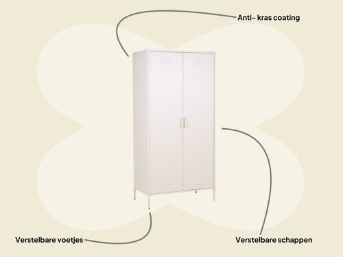 MaximaVida metalen kleding lockerkast Finn 90 x 50 x 185 cm ivoor - 8 schappen