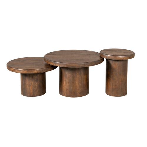 StarFurn Salontafel Maya - Rond Bruin Hout - Set van 3 - 70x70x45cm