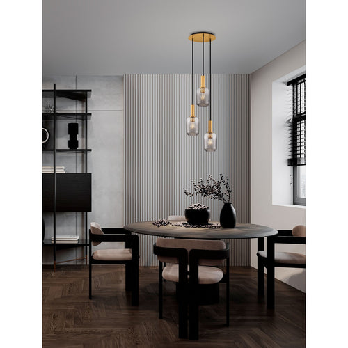 Nova Luce MAHO Hanglamp met clusterontwerp, rookkleurig messing goudkleurig, E27 fitting, 3x12W