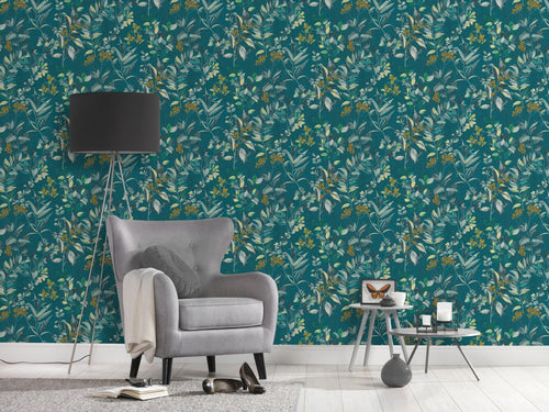 Livingwalls behang bloemmotief blauwgroen - 53 cm x 10.05 m - AS-391713 - vtwonen shop