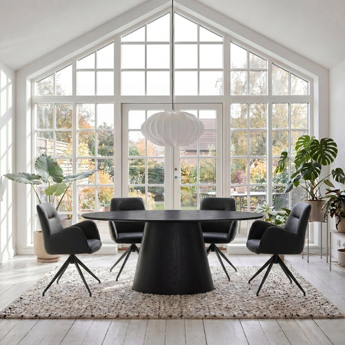 Furnhouse eetkamerstoelen armleuning Jennifer - Zwart - Kunstleer - Set van 6
