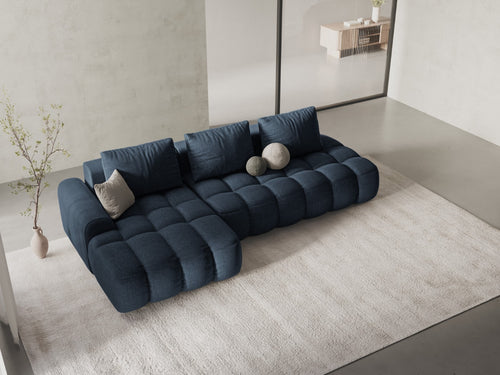 Cosmopolitan Design Uitklapbare hoekbank links met opbergdoos Linz 3-zits, structurele stof donkerblauw - 142x275x84cm