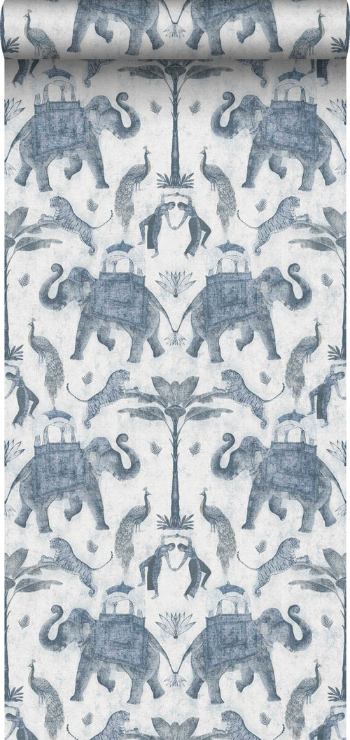 Sanders & Sanders behang olifanten vergrijsd blauw - 53 cm x 10 m - 640498 - vtwonen shop
