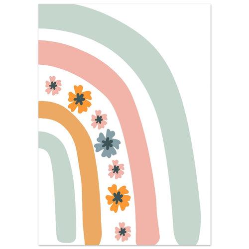 Artfulprints Poster Regenboog met bloemen II   - 50x70 cm - Meerkleurig