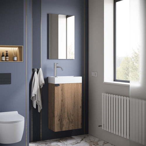 Badplaats Toiletmeubel Apollo 40 x 22 cm – Bruin Eiken – Fonteinmeubel met Wastafel