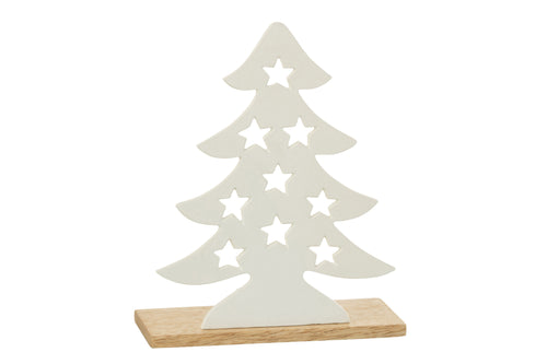 J-Line theelichthouder Kerstboom - aluminium/hout - naturel/wit - large - vtwonen shop