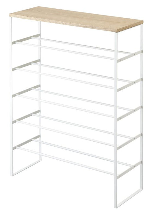 Yamazaki Schoenenrek met Houten Bovenblad - 6 niveaus - Tower - Wit