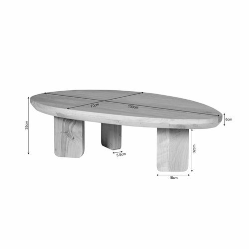 StarFurn Salontafel Zillah - Driehoek Naturel Hout - 130x70x35cm