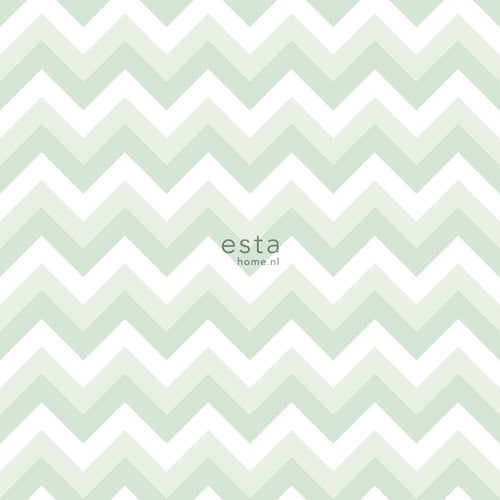ESTAhome behang zigzag motief mintgroen en wit - 53 cm x 10.05 m - 128858