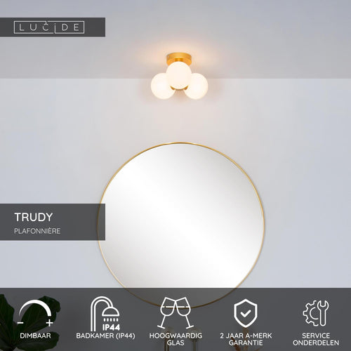 Lucide plafonnière badkamer TRUDY - 3xG9 - Mat Goud / Messing